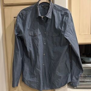 John Varvatos 100% Cotton Blue Gray “X” Patterned Button Down Collared Shirt